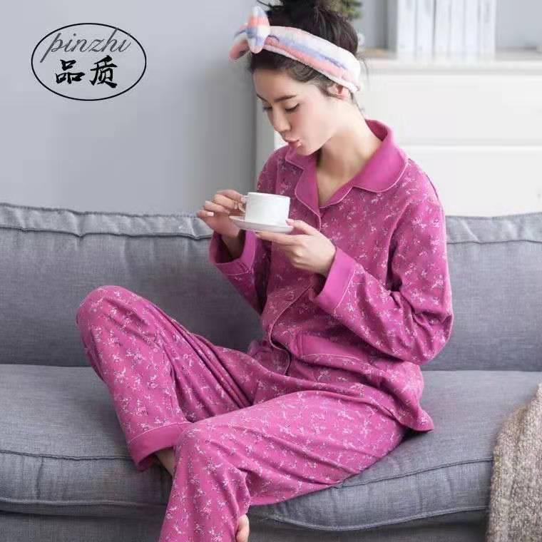 Pijamas de mujer de mediana edad 100% algodón de manga larga mamá primavera y otoño ancianos más tamaño suelto ropa para el hogar Otoño e Invierno