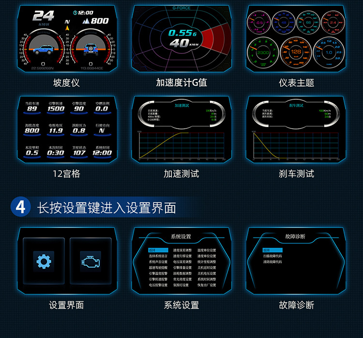 Hud Car Head-Up Display Multi-Function Car Lcd High-Definition Vehicle Speed Fuel Consumption Obd+Gps Instrument Slope