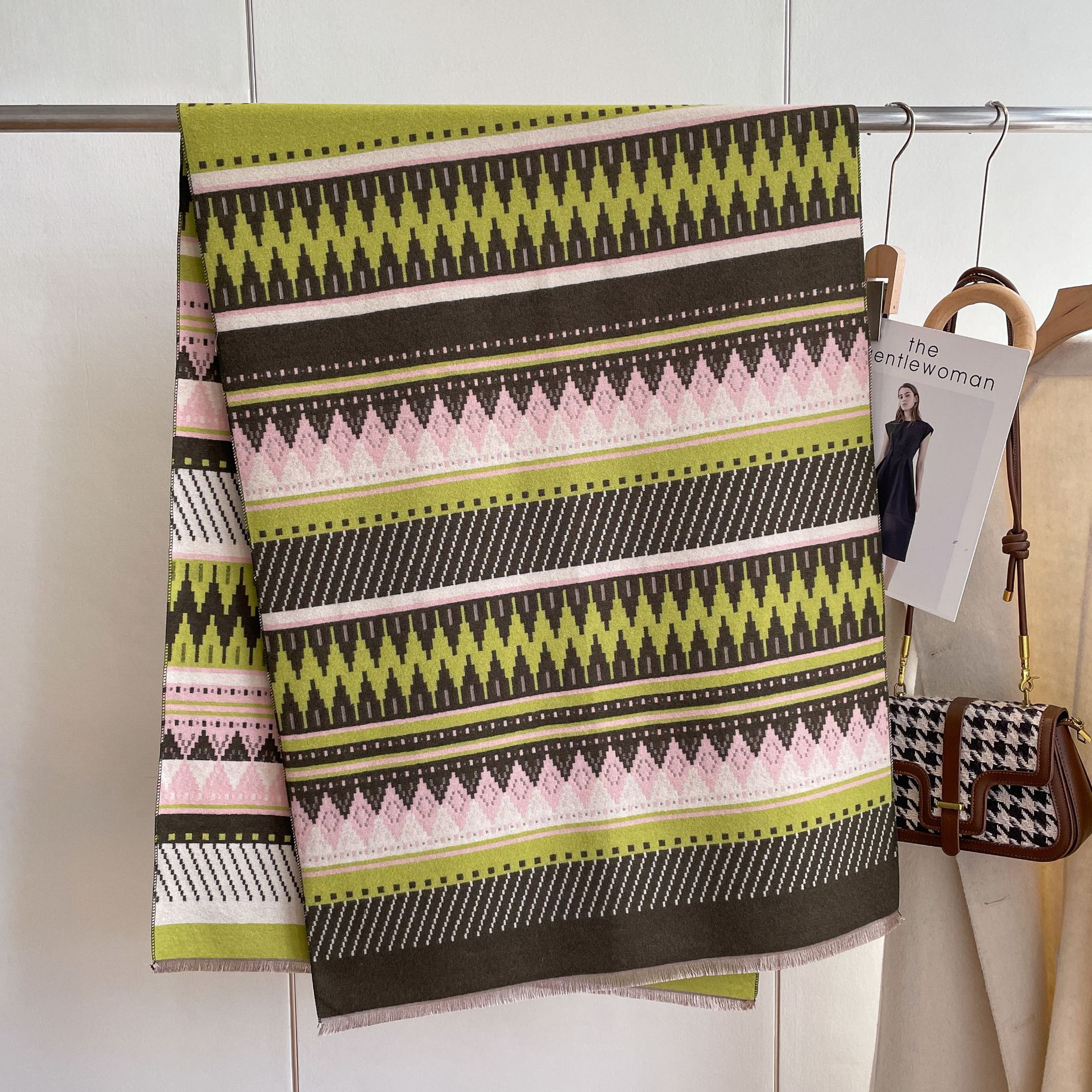 Otoño e Invierno nuevo retro bohemio rombo contraste color Plaid bufanda doble cara Cachemira-como moda cálido chal