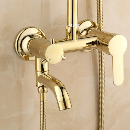 Cross-border hotel household copper body bathroom and toilet European-style shower head shower set with Apple three-speed gold shower head