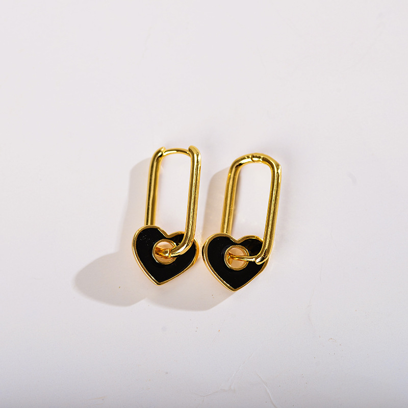 8g Weight 0.03µm-0.05µm Gold Plating Thickness Electroplating Gold Plating Process 1 Pair Fashion Heart Shape Stainless Steel Polishing Enamel Drop Earrings
