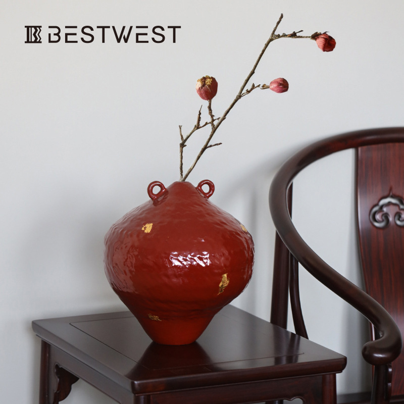 Best west陶磁器デザイナーの正規品陶磁器花瓶置物リビングルーム家庭用ソフト装飾品民宿花器|undefined