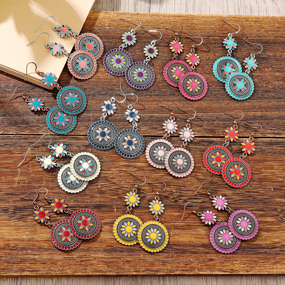 14g Weight Alloy Ear Needle Material Drop Earrings Classification 1 Pair Quantity Daily, Street Occasion Zinc alloy Material Geometric Pattern All Seasons Season Women's Gender Polished Finish Retro Style 1 Pair Retro Geometric Zinc Alloy Drop Earrings 2