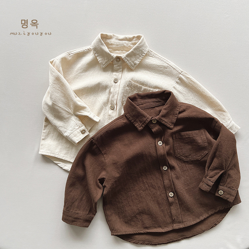 Camisa coreana personalizada para niños 2025 primavera y otoño nuevo estilo niña algodón de manga larga camisa todo fósforo chaqueta Mori ropa para niños