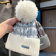 大毛球金屬標針織帽子女戶外加絨保暖套頭冷帽秋冬學生包頭毛線帽