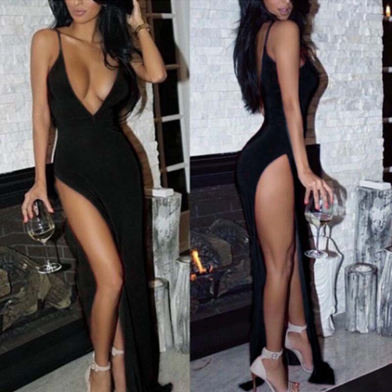 Amazon 2025 Summer Deep V-Shaped Sexy Dress European and American Cross-Border New Suspender Women's High Waist Slit Long Skirt