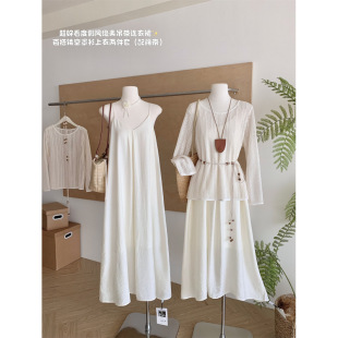 2025 New French Style Strap Dress Summer High-end Elegant Wear Hollow Knitted Dress suit