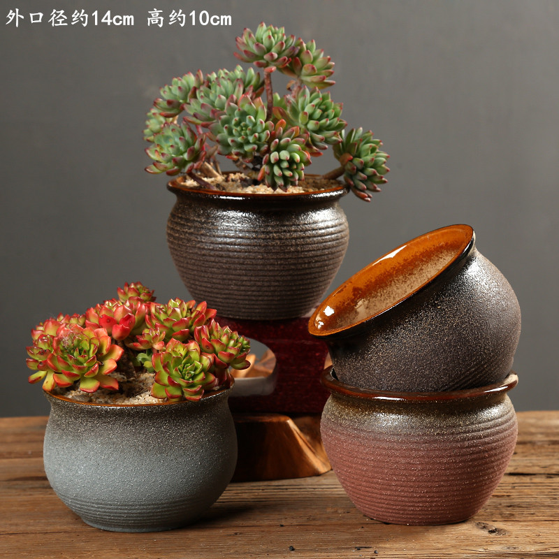 复古个性群生大口径多肉花盆套装组合陶瓷粗陶绿萝绿植拼盘花盆无