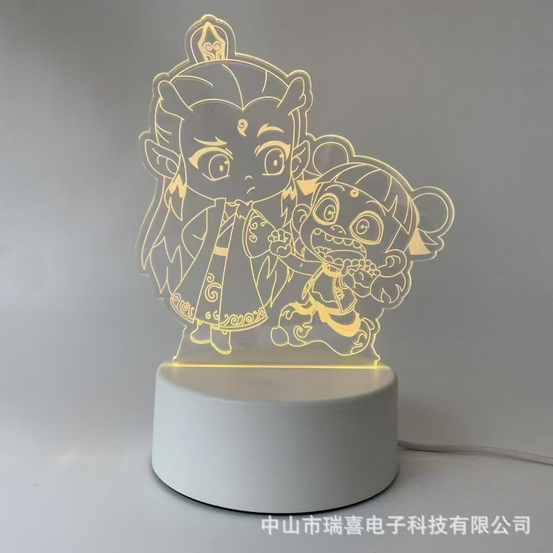 クロスボーダークリエイティブ Nezha Labubu 3D ナイトライトアクリル雰囲気ライト誕生日ギフトベッドサイド子供用テーブルランプ|undefined
