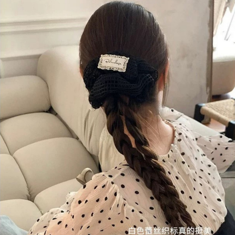 韩版毛线编织发圈蕾丝贴布高级感气质高颅顶发箍皮筋发饰头饰|undefined