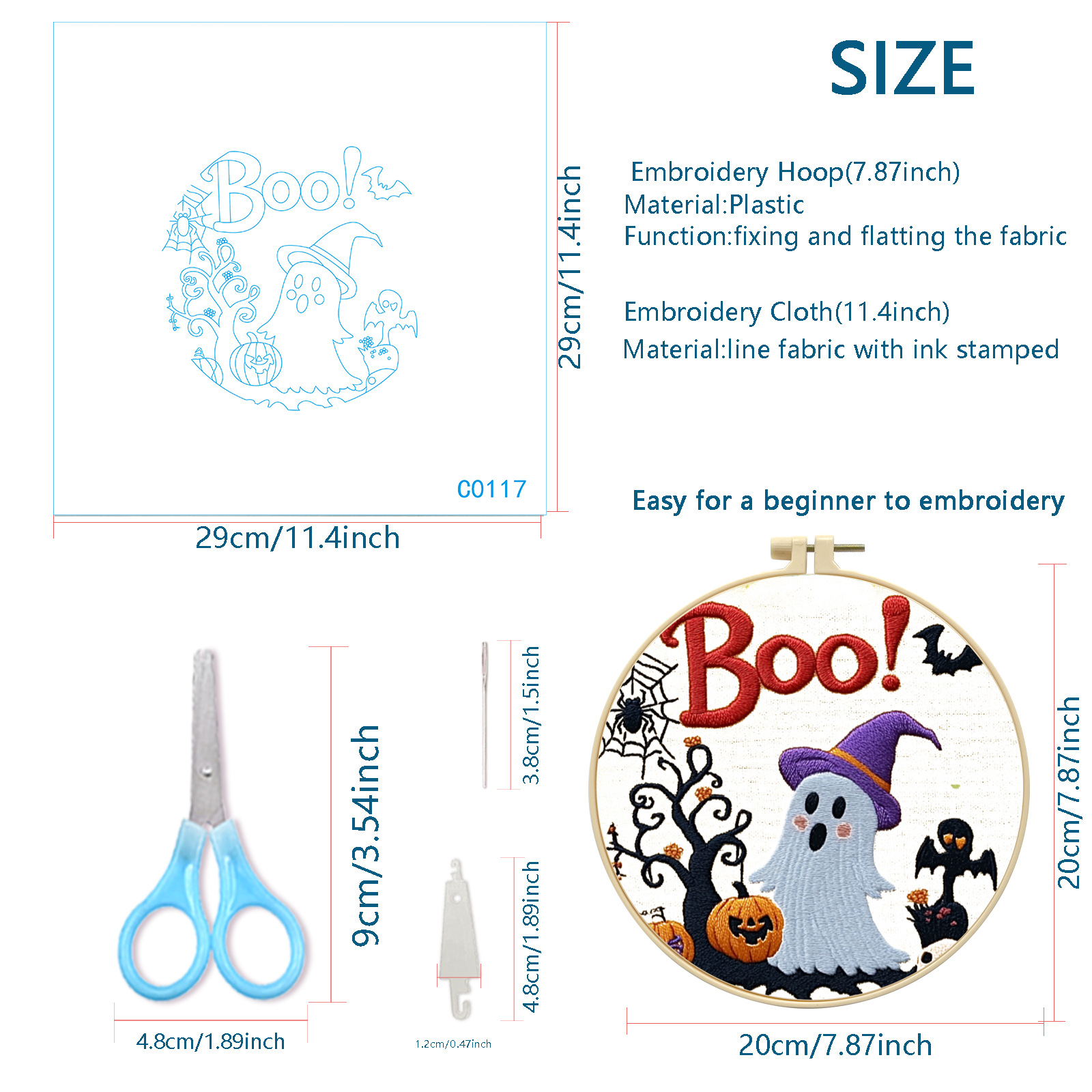 Nuevos productos transfronterizos bordados Halloween fantasma sombrero gato negro conjunto bordado hecho a mano material DIY bordado al por mayor