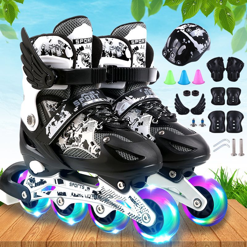 Inline Adjustable Roller Skates for Children, Boys and Girls, Full Set of Flashing Roller Skates, Beginner Roller Skates, Factory Wholesale