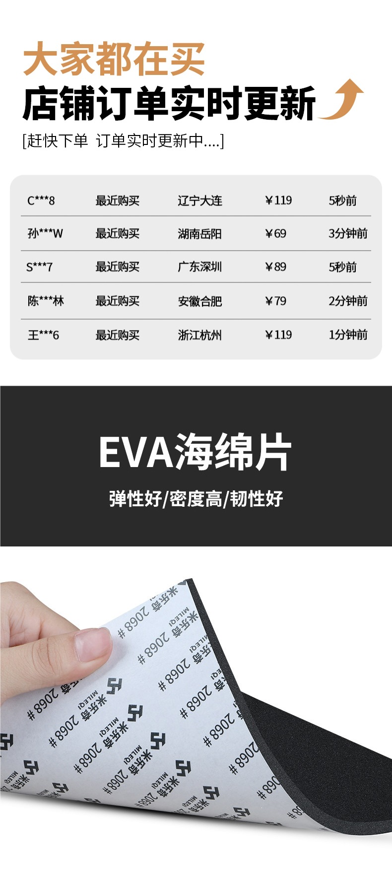 Ultra-thin soundproofing cotton industrial sponge EVA shockproof sound-absorbing noise-reducing silencing pad self-adhesive wall and floor soundproofing cotton