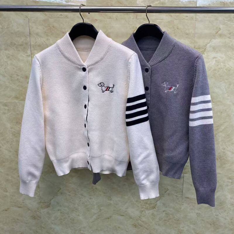 TB factory only classic four bar stand collar chest puppy embroidered knitted cardigan ladies casual comfortable coat
