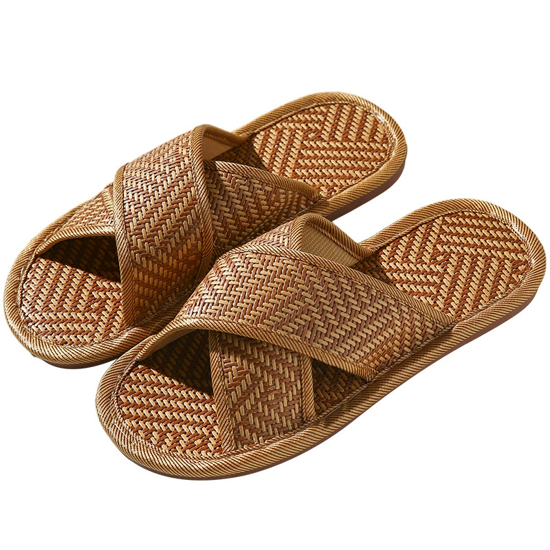 Straw woven slippers, non-slip slide platform, soft sole, autumn