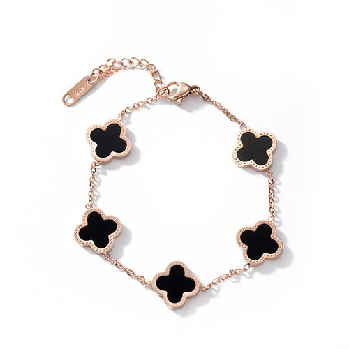 Japanese and Korean Style Titanium Steel Clover Leaf Bracelet, Simple and High-End, Non-Fading, Five Shell Clover Leaf Bracelet, Accessory