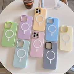 肌触りの良い2in1対応 Apple 17用スマホケース マグネット式 16/15promax マット仕上げ 13/12 キャンディーカラー 無地 11