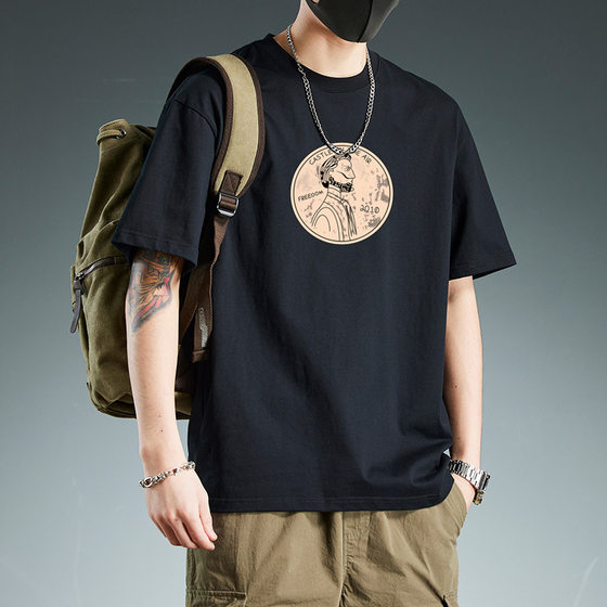 American Style Trendy Brand Short-sleeved T-shirt Men's Summer Plump Handsome oversize Loose Heavy-weight High Street Trendy High-end Sense Half-sleeved T-shirt