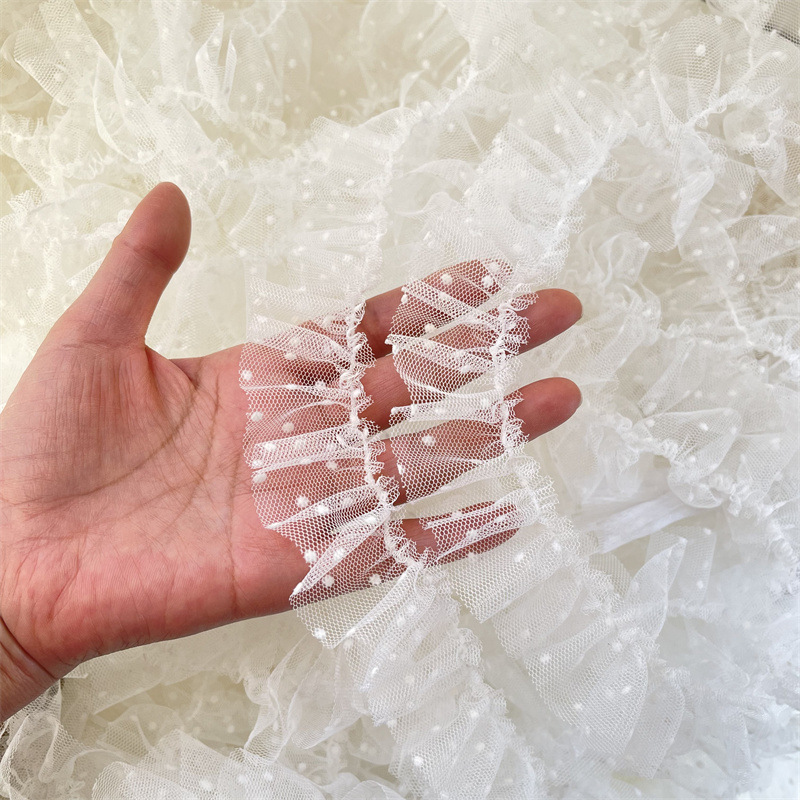 3cm 넓은 흰색 메쉬 폴라 도트 스웨터 칼라 커프 애완 동물 옷 Lolita Pleated 레이스 액세서리