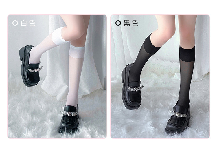 Feimu Mid-Calf Stockings 7230 Black Sheer Solid Color — detail image 18