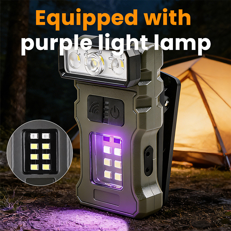 LED High-brightness Work Light 180°Rotating Purple Sensor Warning Emergency Hat Clip Fishing Light_voghion.com