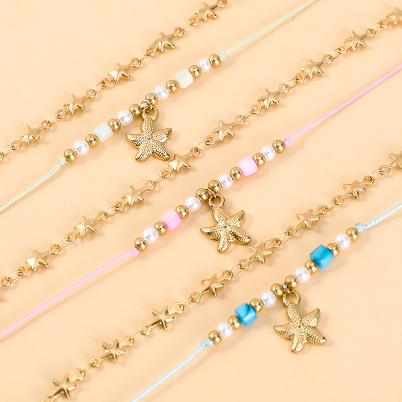 1 Piece Quantity Daily, Street Occasion Retro Classic Style Starfish 304 Stainless Steel Rope Cord String Bracelets In Bulk