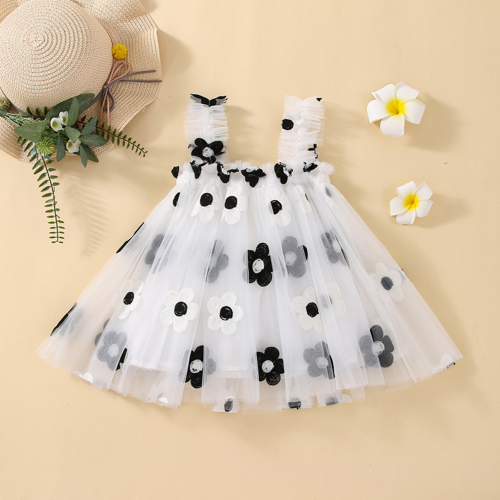 Casual Princess Solid Color Flower Cotton Girls Dresses display picture 11