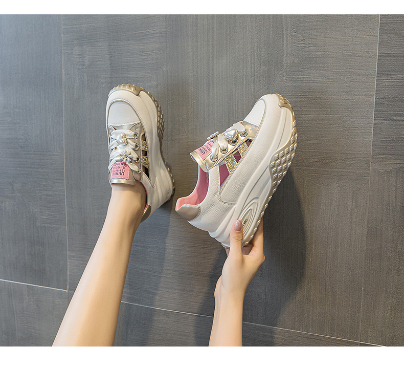 Giày sneaker nữ chunky đế dày da rỗng mùa hè 2025 tăng chiều cao — M2583 màu vàng kim, M2583 màu bạc chi tiết 10