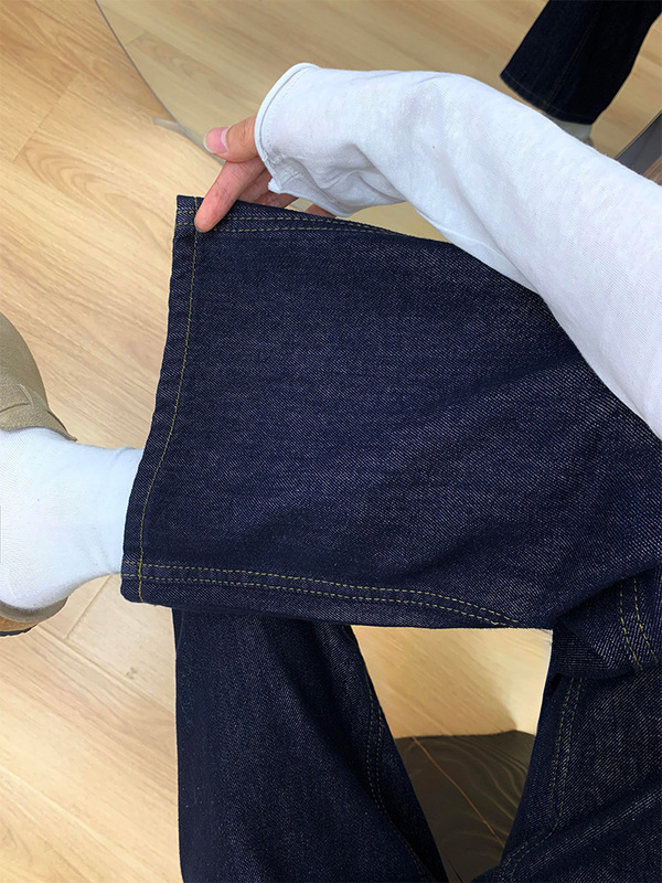 深蓝色阔腿牛仔裤女夏季新款胖妹妹mm高腰宽松显瘦梨形身材直筒裤|undefined