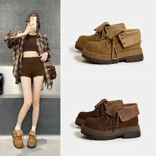 头层牛皮翻领两穿马丁靴女2025秋季新款英伦风短靴厚底休闲靴子