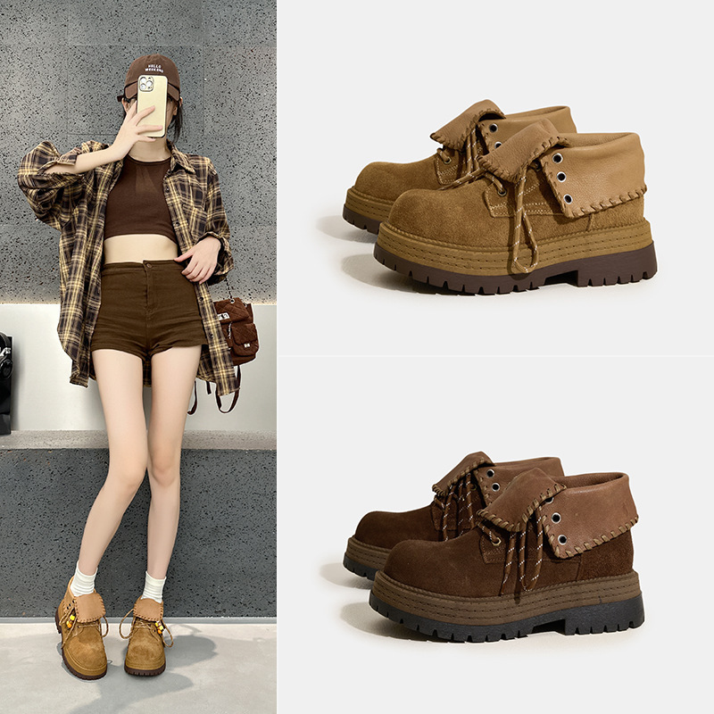 First-Layer Cowhide Lapel Convertible Martin Boots for Women, 2025 Autumn New British Style Short Boots, Thick-Soled Casual Boots First-Layer Cowhide Lapel Convertible Martin Boots for Women, 2025 Autumn New British Style Short Boots, Thick-Soled Casual Boots