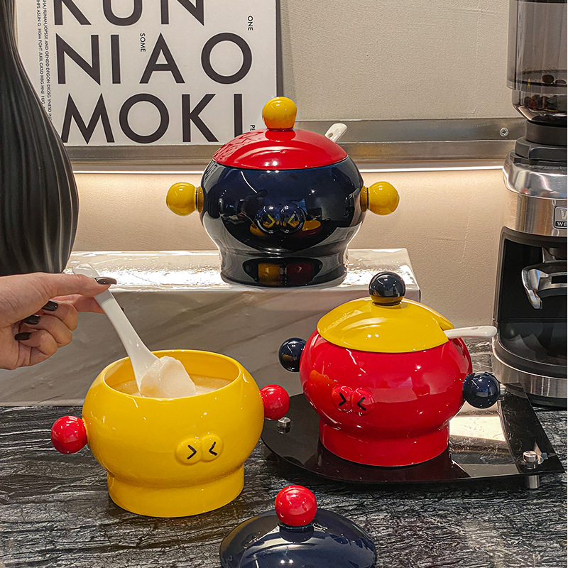 Shang 'en original color contrastante lata de manteca de cerdo doméstica aceite de pimienta lata de cerámica con tapa lata de sal de cocina de gran capacidad