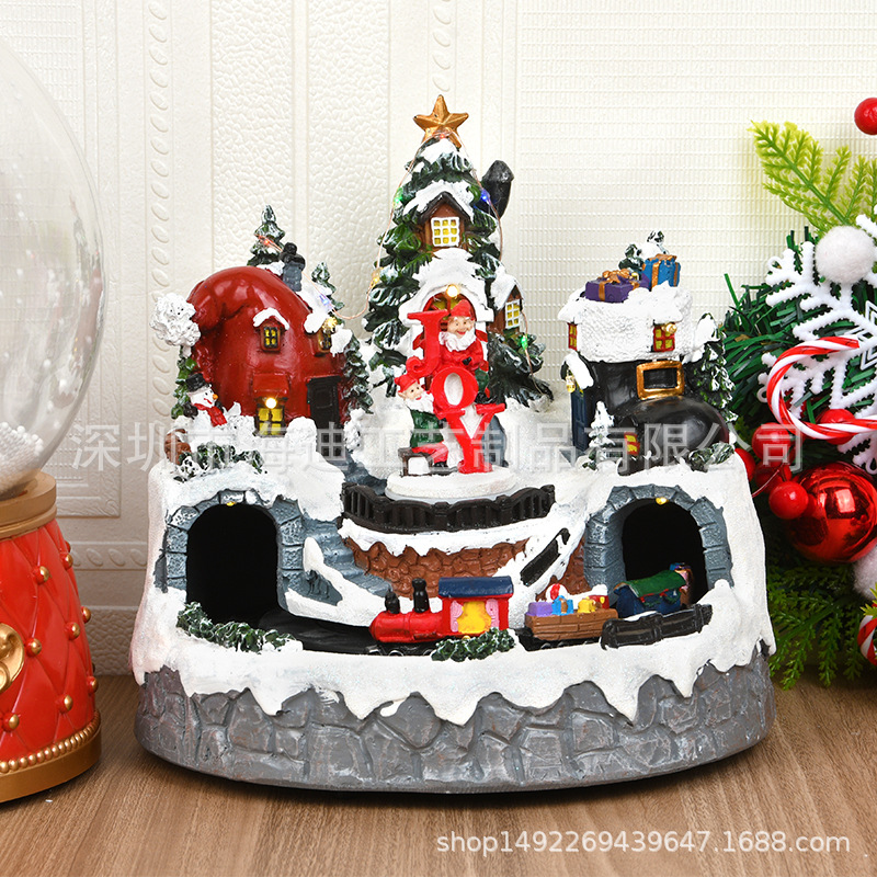 Decoración de Navidad luminosa caja de música caja de sonido bolas de cristal regalos de vacaciones regalos de resina decoración de escritorio paisaje de nieve