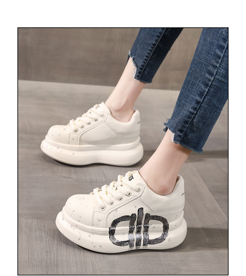 Giày sneaker nữ đế dày tăng chiều cao phong cách graffiti trắng hồng — Trắng hồng chi tiết 15
