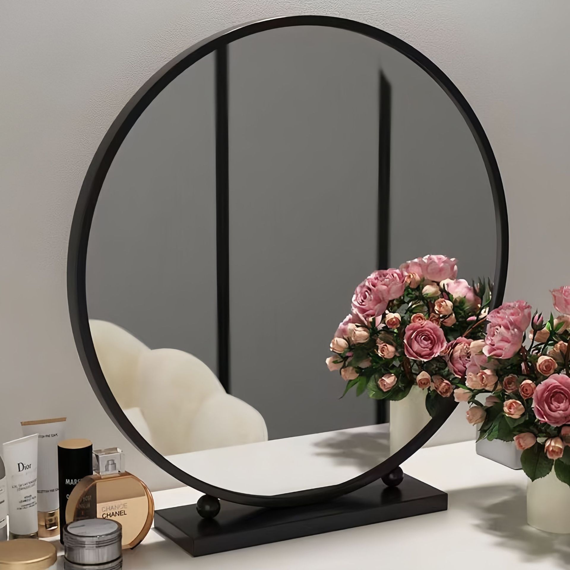 Espejo de vestir redondo espejo de vestir lujoso dormitorio escritorio dormitorio de estudiantes escritorio hierro forjado espejo de vestir espejo de vestir