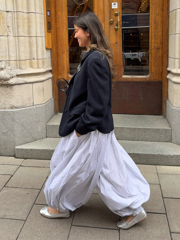 Quần harem ống rộng cotton dáng lửng lưng vừa phong cách đường phố — Màu hồng, Màu kaki, Màu mơ, Màu xanh da trời chi tiết 49