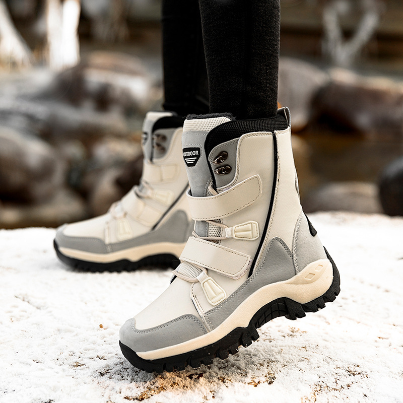 Zapatos de algodón deportivos casuales velcro botas de nieve de tubo medio largo calentamiento grueso zapatos de mujer