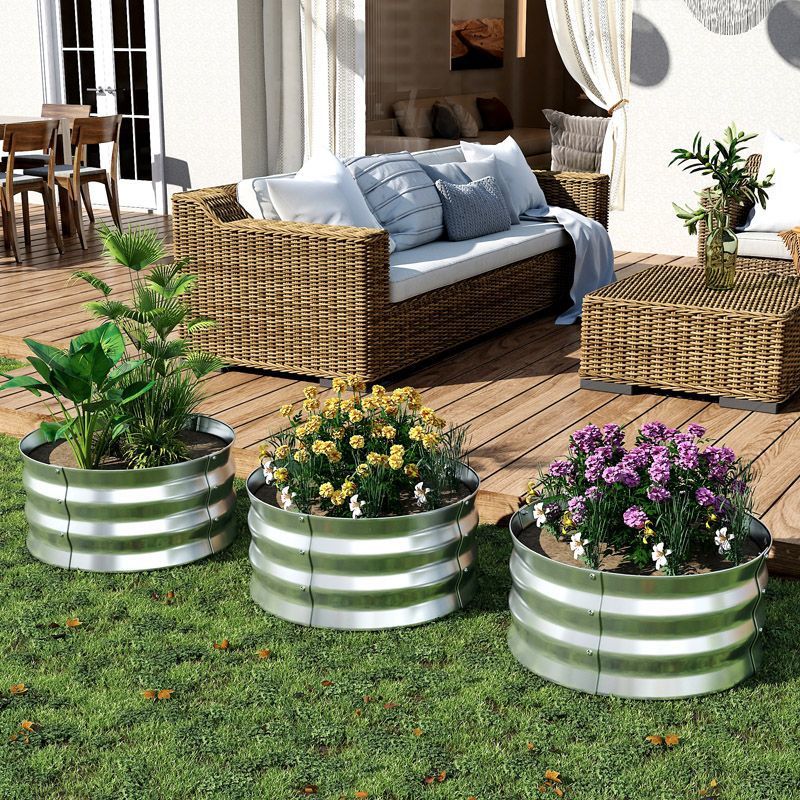 Modern minimalist outdoor vegetable garden metal planting box frame vegetable bed vegetable planting pot for courtyard garden balcony round shape