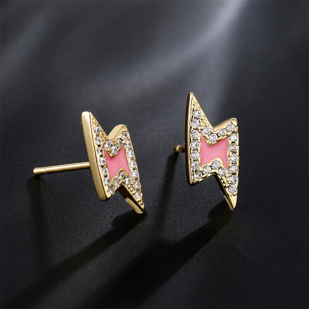 Fashion Oil Drop Copper Plated 18k Gold Micro-set Zircon Lightning Stud Earrings Female New display picture 1