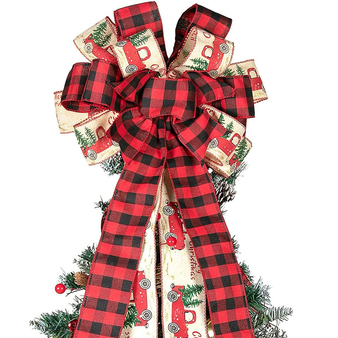 Jul 1,4 m superlang juletræstoppstjerne tern sløjfe juleferiedekoration julebånd træstoppstjerne_voghion.com