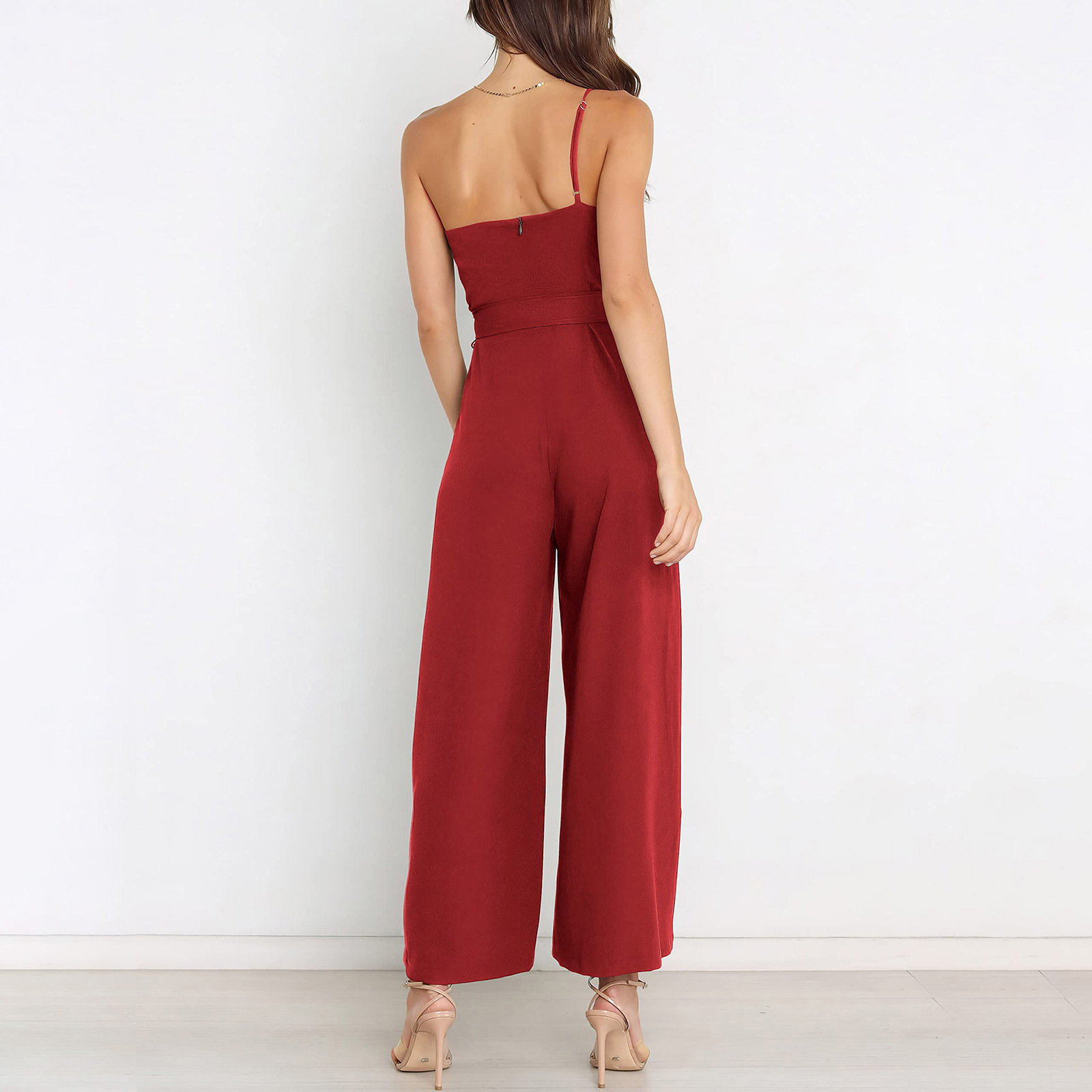 2024 Europa y América Transfronterizo Amazon Primavera y verano Temperamento Commuter Color sólido Pantalones directos Sin tirantes Mono Mujer
