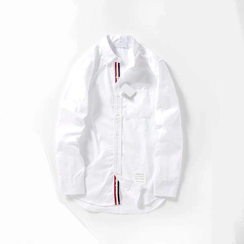 Autumn and winter New TB long sleeve shirt for men and women with the same style professional commuter placket red White Blue Ribbon white shirt