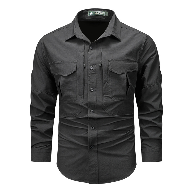 Otoño hombre al aire libre suelto gran bolsillo camisa de manga larga hombre camisa deportiva de secado rápido casual hombre