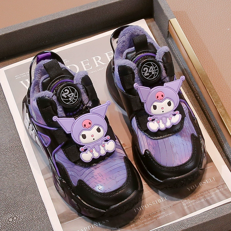 Кроссовки для девочек Куроми Кроссовки на пуговицах зимой 2024 новые нескользящие обувь хлопковые кроссовки для мальчиков Мода