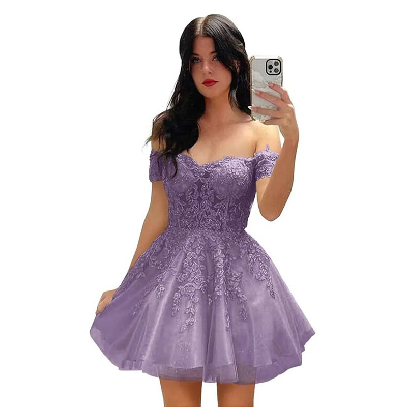 Vestido de noche corto de graduación para mujer, estilo A-line, novedad 2026, vestido de cóctel con hombros descubiertos, estilo princesa, suministro transfronterizo