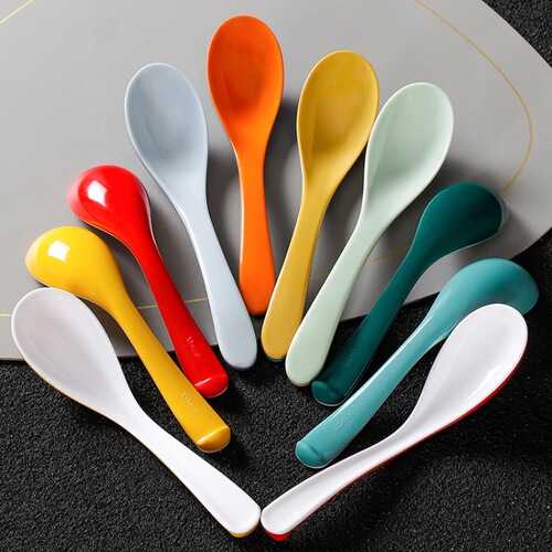 Nordic style melamine tableware spoon restaurant hotel commercial two-color spoon plastic spoon spoon color imitation porcelain spoon