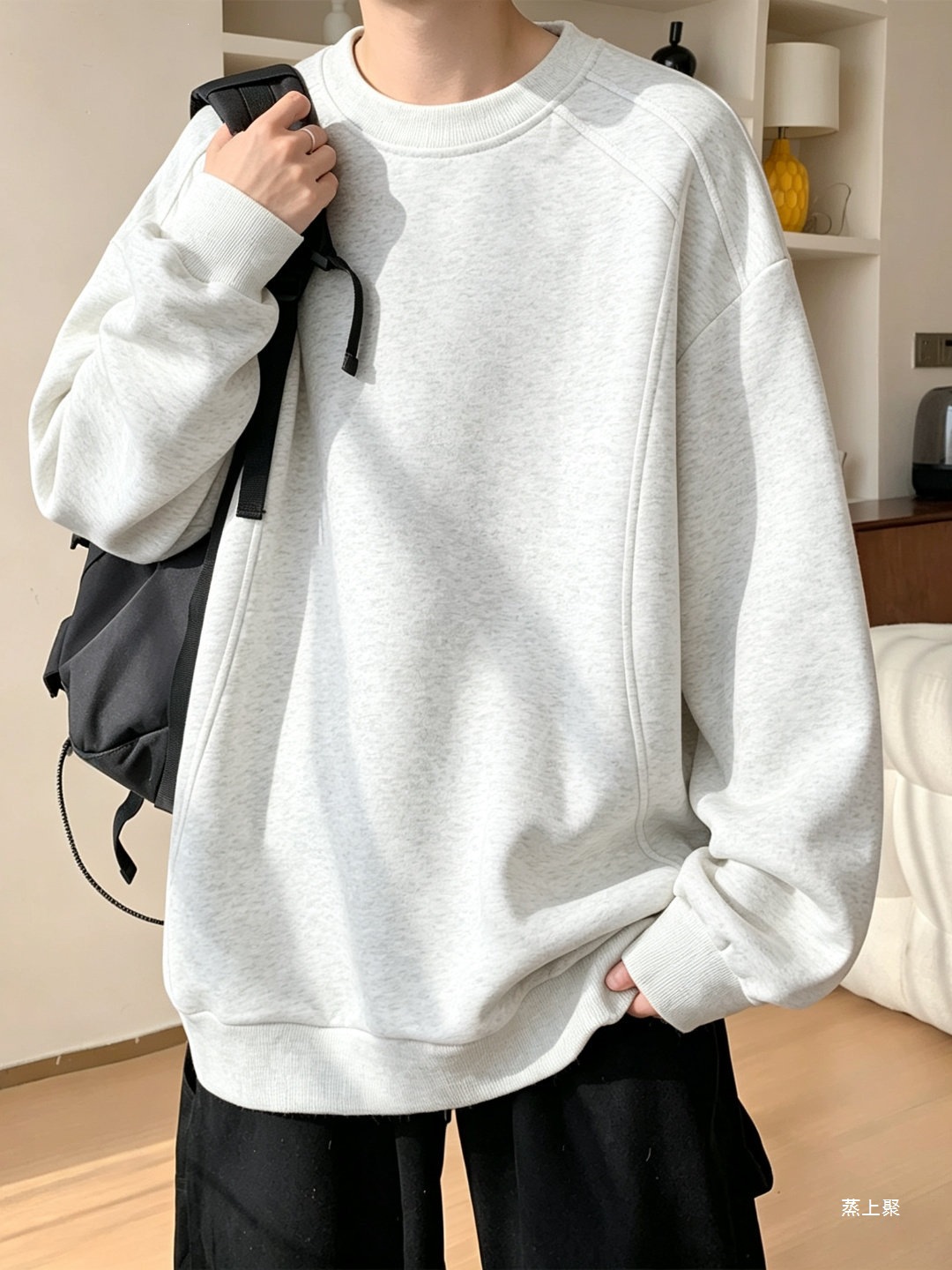 Deconstructed stitching round-neck sweatshirt for men, autumn oversized American-style drop-shoulder top, trendy and versatile loose-fit jacket