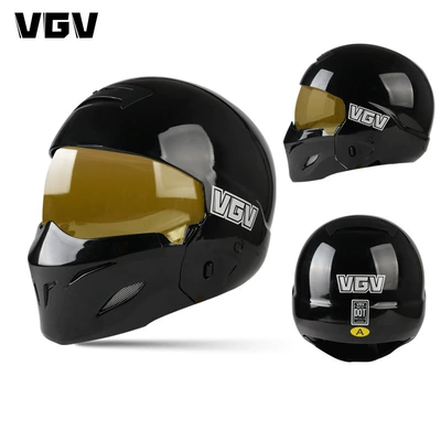 3C Motorcycle Helmet Scorpion Combination Motosiklet dəbilqələri - s-first-generation-bright-black-gold-plated-lenses-free-transparent-lenses-gloves-headgear