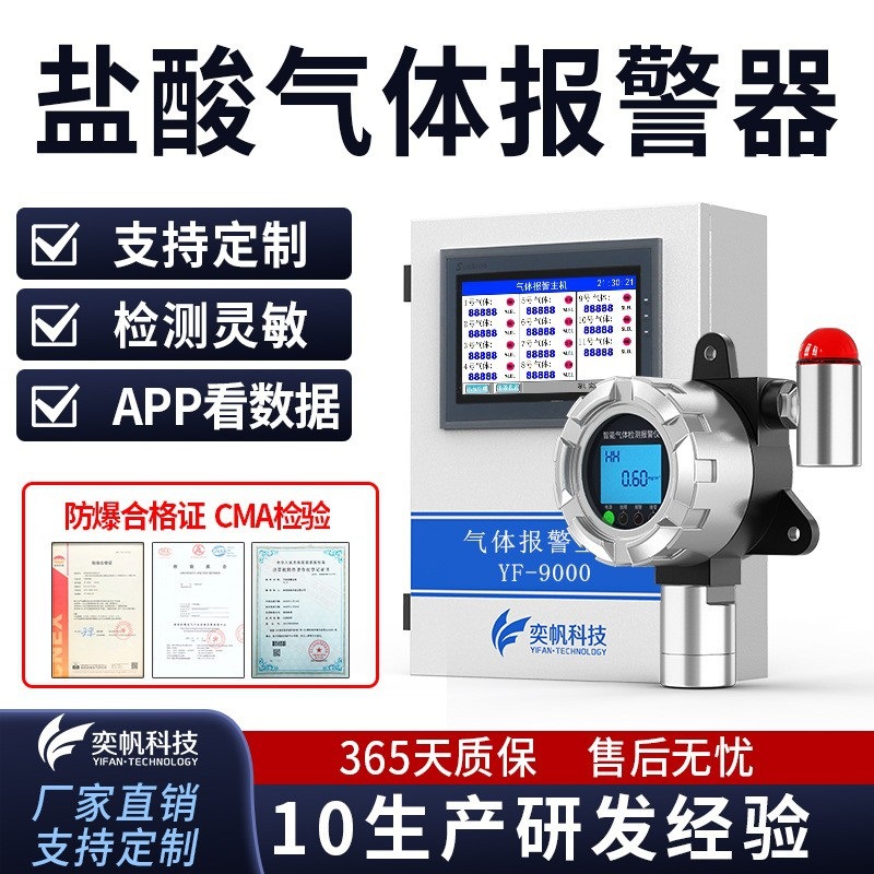 奕帆工业盐酸雾浓度报警器车间硝酸硫酸醋酸氢氟酸气体泄漏检测仪