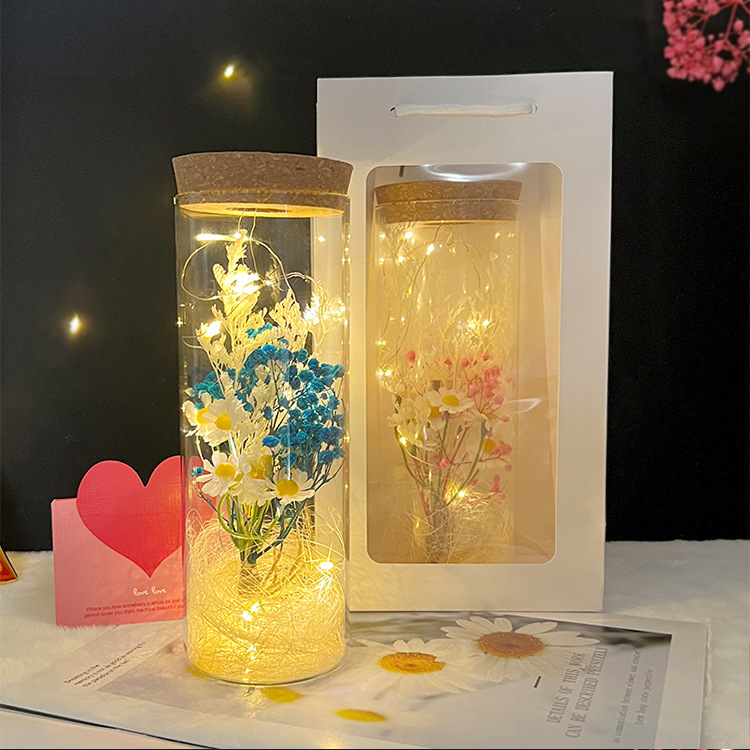 Botella de Vidrio Luminosa Creativa para el Día del Maestro con Ramo de Flores Secas de Gypsophila, Regalo al por Mayor para Maestros